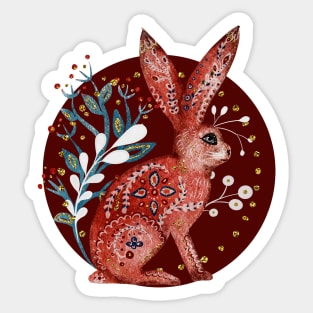 Nordic Folk Art Hare, Woodland Animal Folk Art Sticker